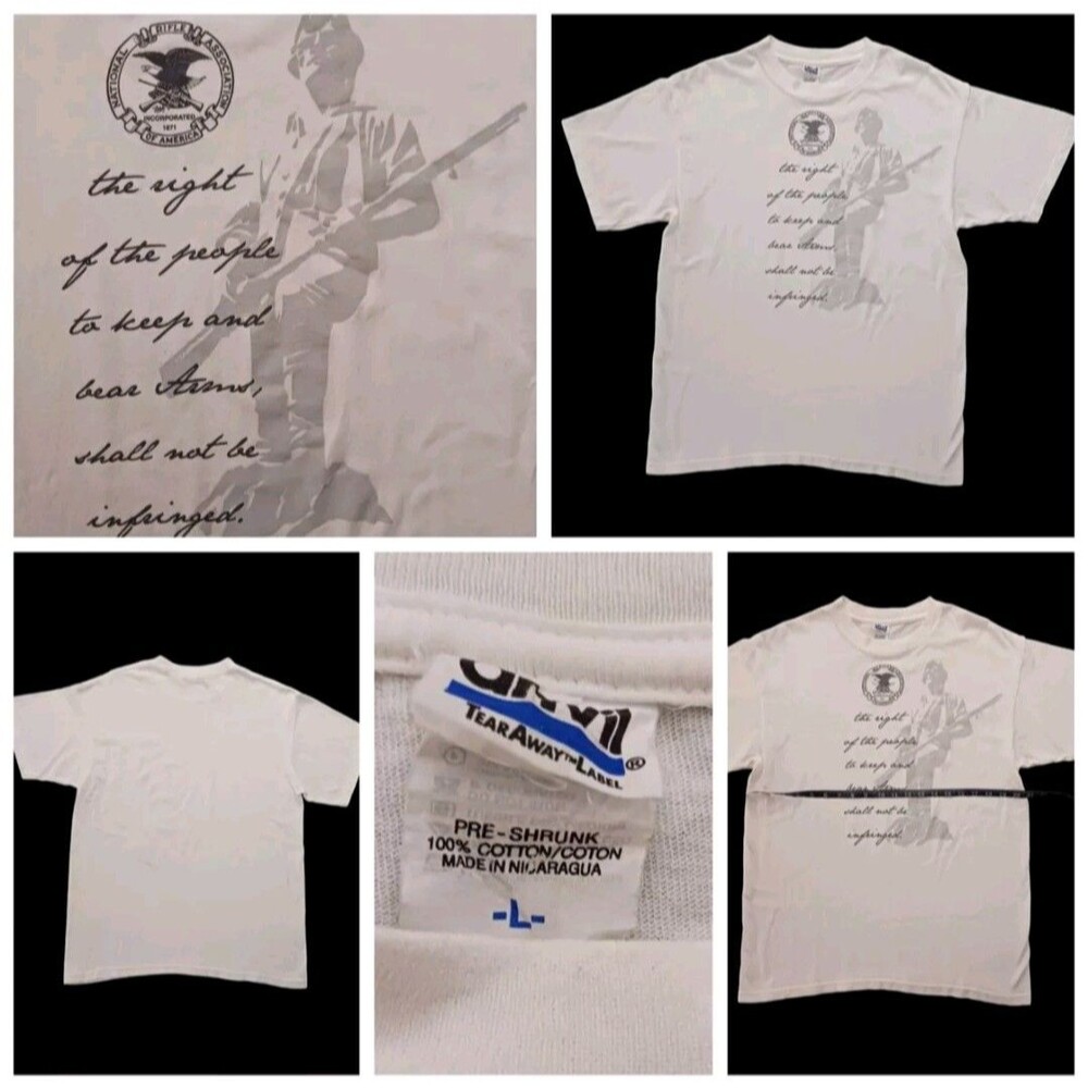 Vtg NRA, 2nd Amendment Graphic T-Shirt White Size Large Anvil Cotton Very Clean!